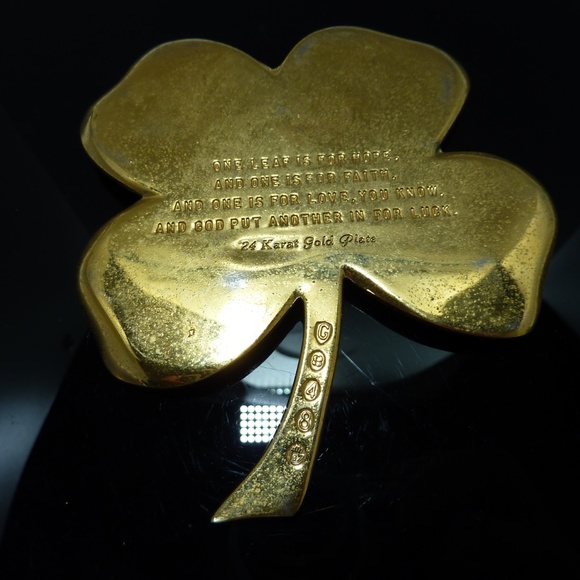 80s Vintage 24k Gold-Plated Four-Leaf Clover Paperweight, Gerity Irish Good Luck - Picture 3 of 4